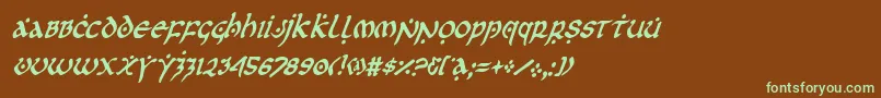 フォントfirstordercondital – 緑色の文字が茶色の背景にあります。