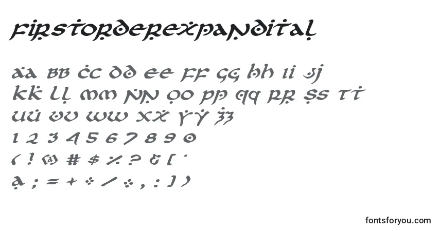 Firstorderexpandital Font – alphabet, numbers, special characters
