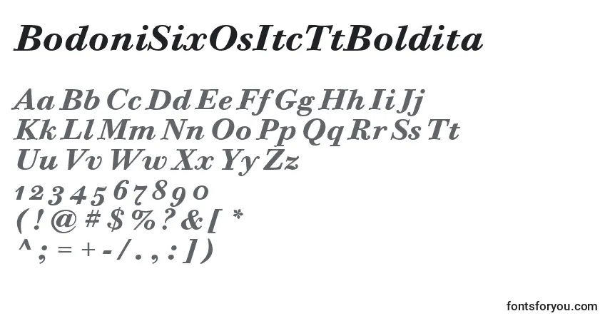 A fonte BodoniSixOsItcTtBoldita – alfabeto, números, caracteres especiais