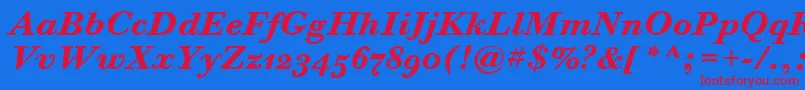 フォントBodoniSixOsItcTtBoldita – 赤い文字の青い背景