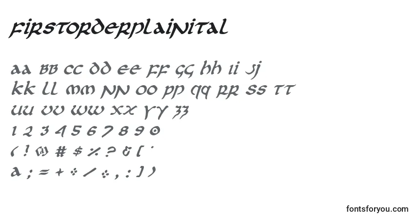 A fonte Firstorderplainital – alfabeto, números, caracteres especiais