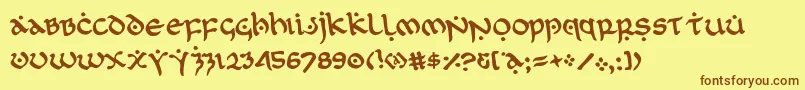 フォントfirstorderrotate – 茶色の文字が黄色の背景にあります。