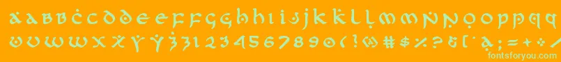 firstordertitle-Schriftart – Grüne Schriften auf orangefarbenem Hintergrund