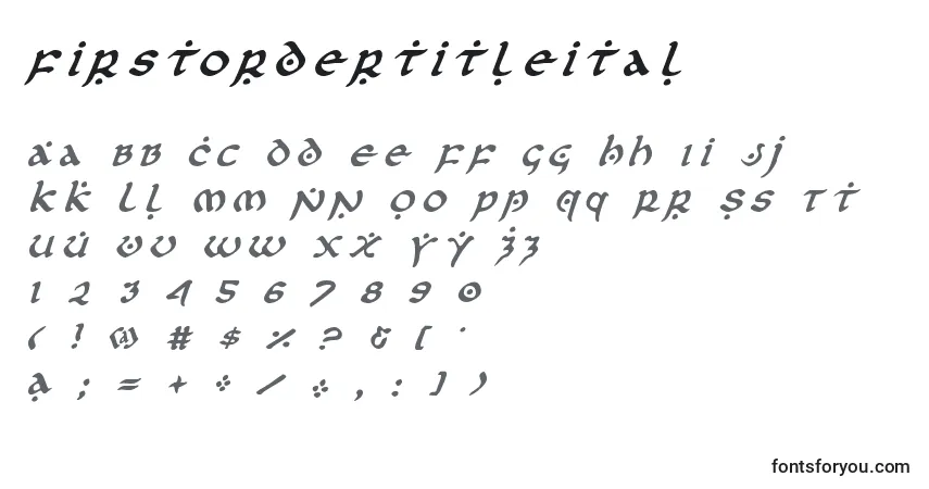 Czcionka Firstordertitleital – alfabet, cyfry, specjalne znaki