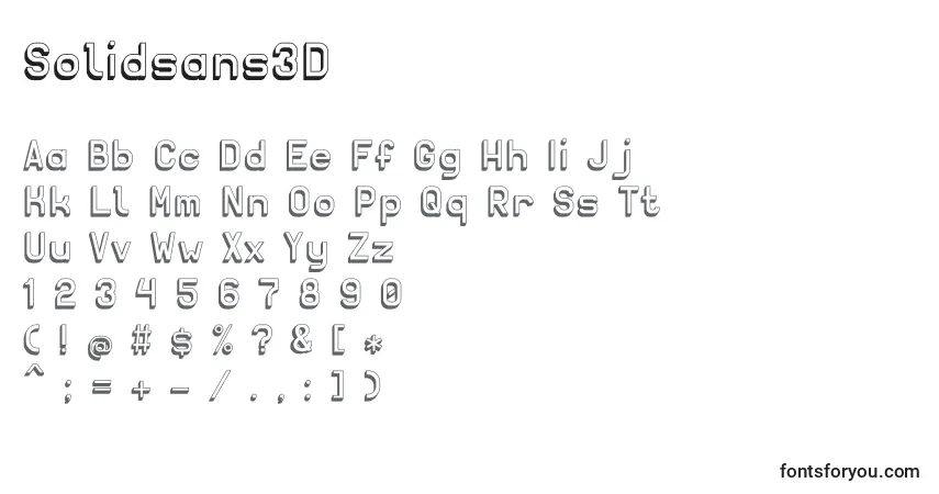 A fonte Solidsans3D – alfabeto, números, caracteres especiais