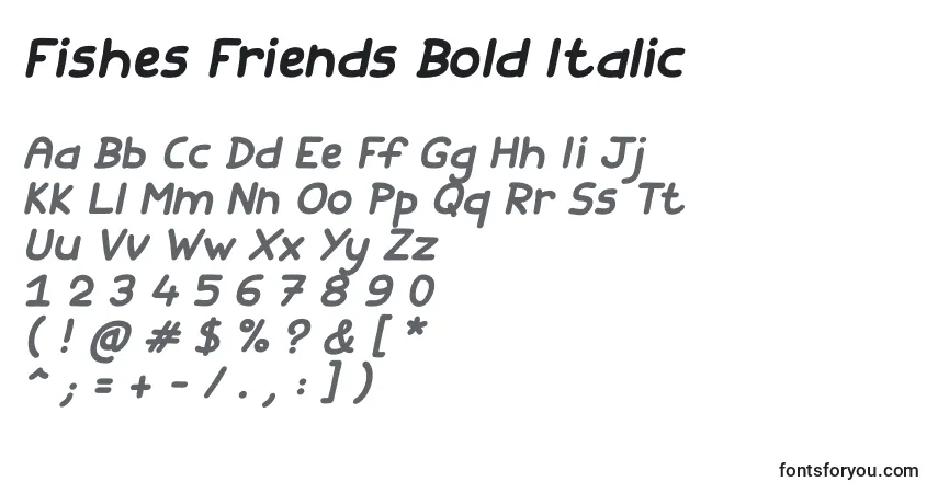 Schriftart Fishes Friends Bold Italic – Alphabet, Zahlen, spezielle Symbole