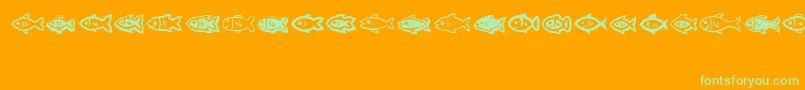 Fishes-Schriftart – Grüne Schriften auf orangefarbenem Hintergrund