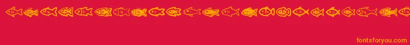 Fishes-Schriftart – Orangefarbene Schriften auf rotem Hintergrund