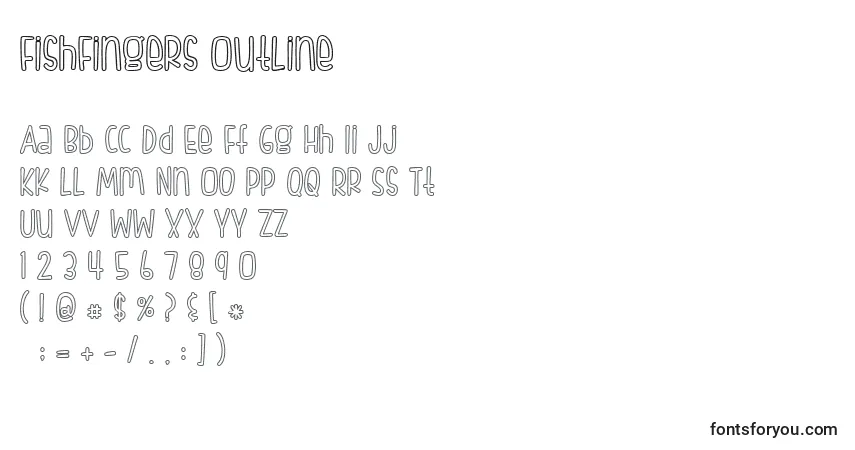 Czcionka FishFingers Outline – alfabet, cyfry, specjalne znaki