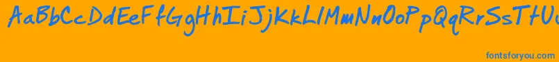 JotterscriptMedium-Schriftart – Blaue Schriften auf orangefarbenem Hintergrund