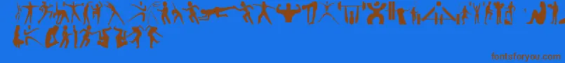 フォントFitnessSilhouettes – 茶色の文字が青い背景にあります。