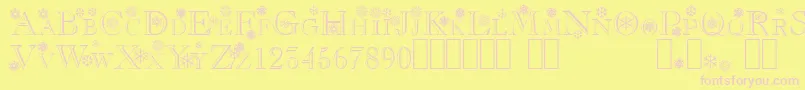 Flakes-Schriftart – Rosa Schriften auf gelbem Hintergrund
