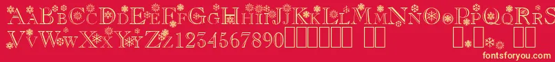 Flakes-Schriftart – Gelbe Schriften auf rotem Hintergrund