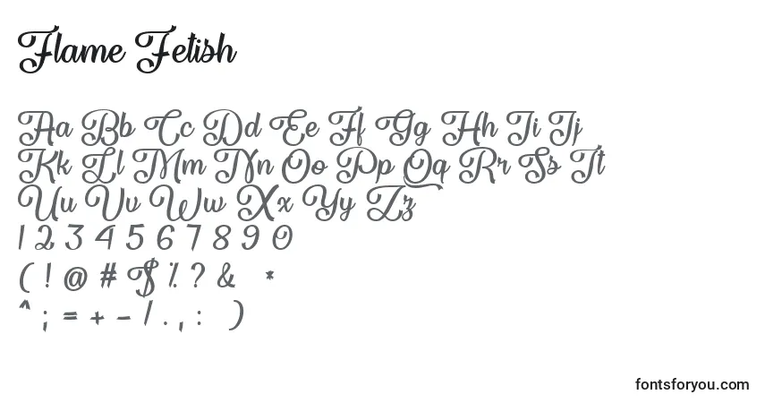 Шрифт Flame Fetish   – алфавит, цифры, специальные символы