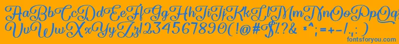 Flame Fetish  -Schriftart – Blaue Schriften auf orangefarbenem Hintergrund