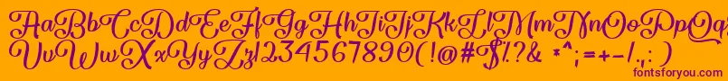 Flame Fetish  -Schriftart – Violette Schriften auf orangefarbenem Hintergrund