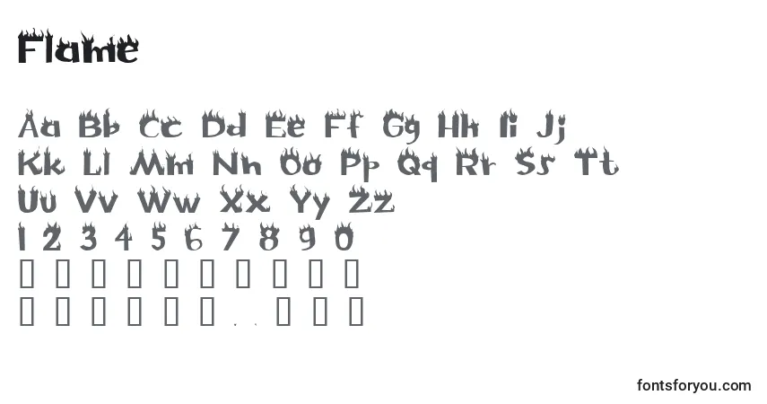 Schriftart Flame (126776) – Alphabet, Zahlen, spezielle Symbole