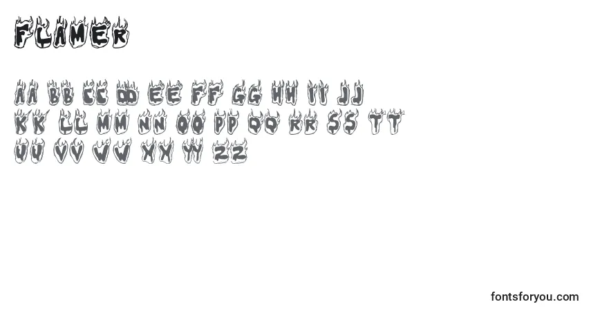 Schriftart FLAMER (126777) – Alphabet, Zahlen, spezielle Symbole