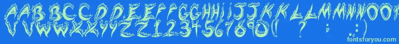 flaming tears Font – Green Fonts on Blue Background