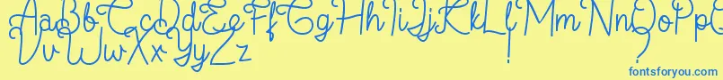 フォントFlamingo Regular – 青い文字が黄色の背景にあります。