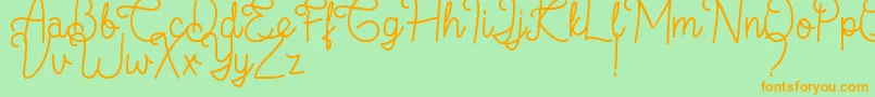 フォントFlamingo Regular – オレンジの文字が緑の背景にあります。
