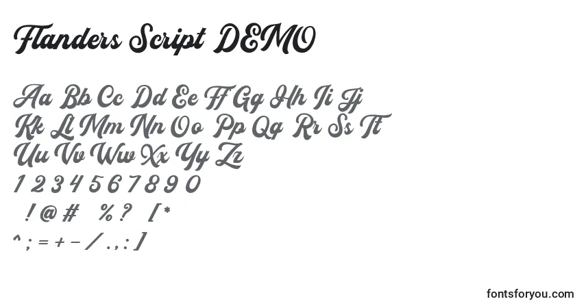 Flanders Script DEMO-fontti – aakkoset, numerot, erikoismerkit