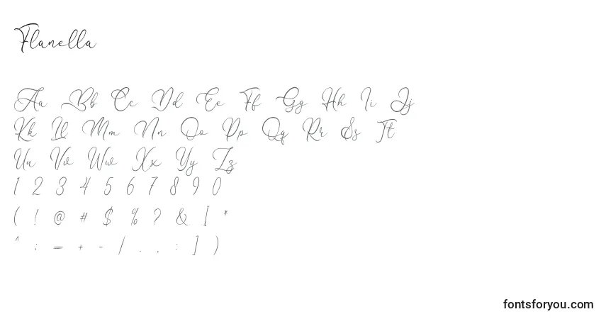 Schriftart Flanella – Alphabet, Zahlen, spezielle Symbole