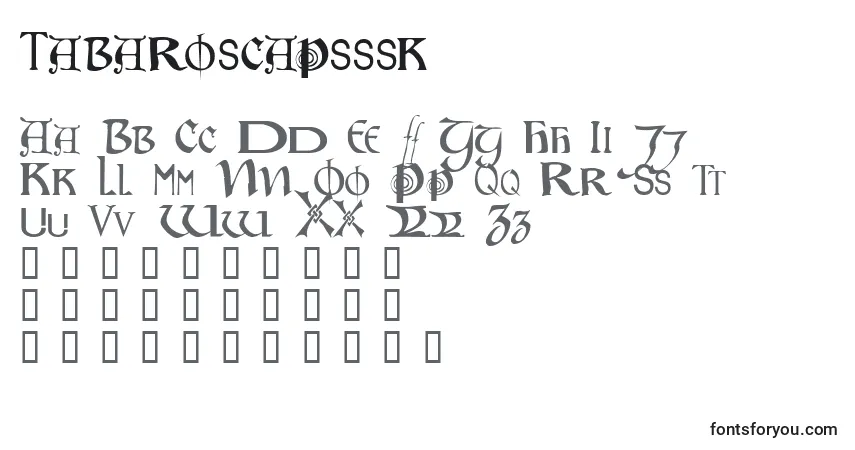 Czcionka Tabaroscapsssk – alfabet, cyfry, specjalne znaki