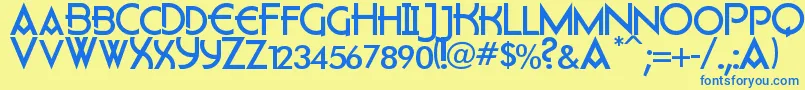 フォントFlatley – 青い文字が黄色の背景にあります。