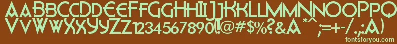 フォントFlatley – 緑色の文字が茶色の背景にあります。