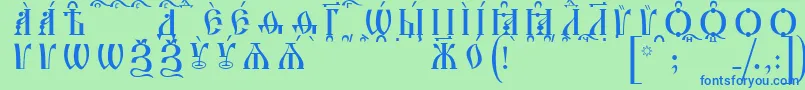 IrmologionCapsKucsSpacedout Font – Blue Fonts on Green Background