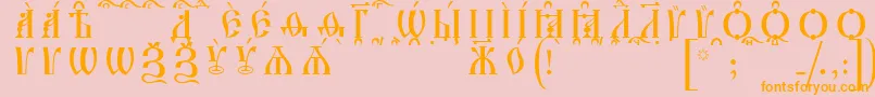 フォントIrmologionCapsKucsSpacedout – オレンジの文字がピンクの背景にあります。