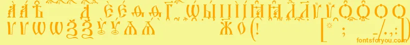 IrmologionCapsKucsSpacedout Font – Orange Fonts on Yellow Background