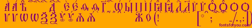 IrmologionCapsKucsSpacedout-Schriftart – Violette Schriften auf orangefarbenem Hintergrund