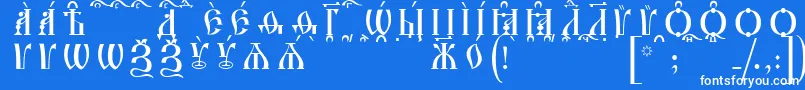 Czcionka IrmologionCapsKucsSpacedout – białe czcionki na niebieskim tle