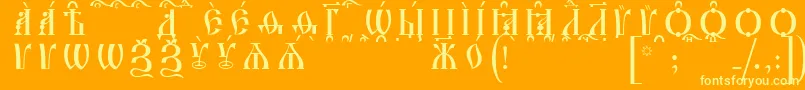 IrmologionCapsKucsSpacedout-Schriftart – Gelbe Schriften auf orangefarbenem Hintergrund