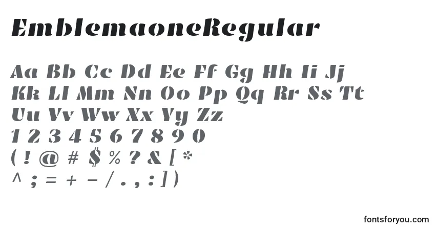 Schriftart EmblemaoneRegular – Alphabet, Zahlen, spezielle Symbole