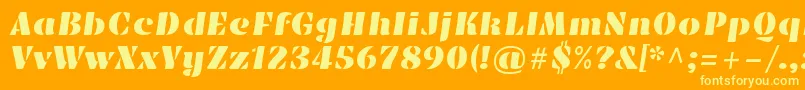 EmblemaoneRegular-Schriftart – Gelbe Schriften auf orangefarbenem Hintergrund