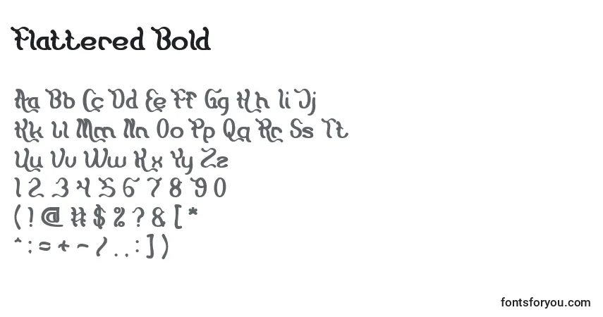 Schriftart Flattered Bold – Alphabet, Zahlen, spezielle Symbole