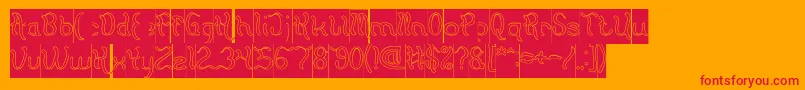 Flattered Hollow Inverse-Schriftart – Rote Schriften auf orangefarbenem Hintergrund