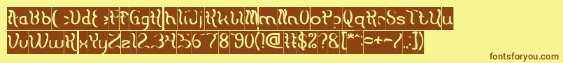 フォントFlattered Inverse – 茶色の文字が黄色の背景にあります。