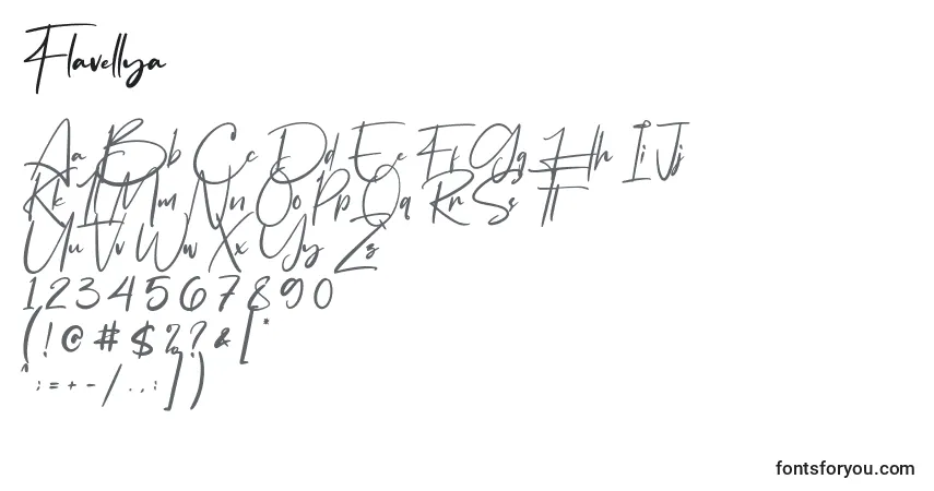 Schriftart Flavellya – Alphabet, Zahlen, spezielle Symbole