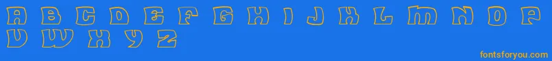フォントFlea Market   Outline   BC – オレンジ色の文字が青い背景にあります。