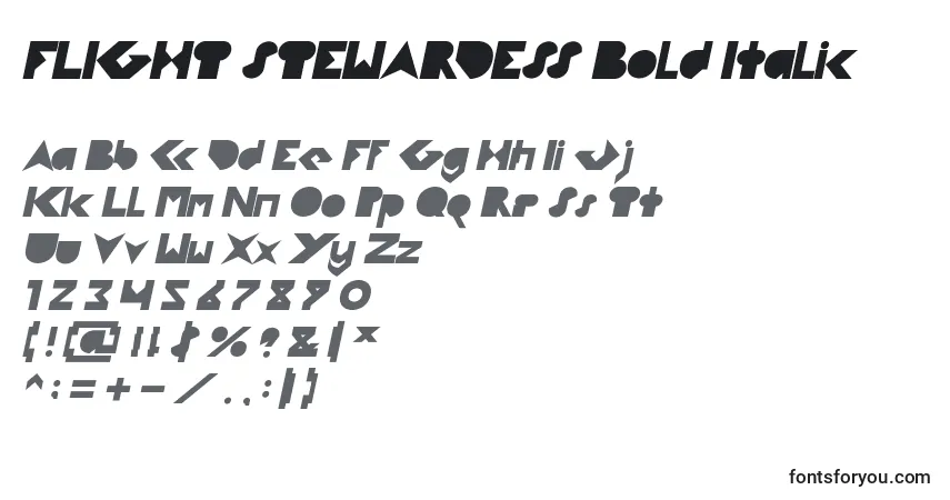 A fonte FLIGHT STEWARDESS Bold Italic – alfabeto, números, caracteres especiais