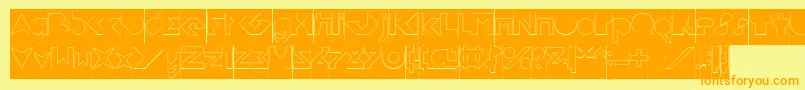 FLIGHT STEWARDESS Hollow Inverse-Schriftart – Orangefarbene Schriften auf gelbem Hintergrund