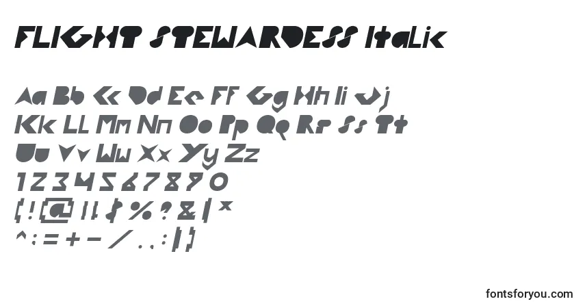 Шрифт FLIGHT STEWARDESS Italic – алфавит, цифры, специальные символы