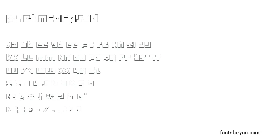Schriftart Flightcorps3d (126827) – Alphabet, Zahlen, spezielle Symbole