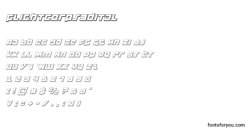 Czcionka Flightcorps3dital – alfabet, cyfry, specjalne znaki