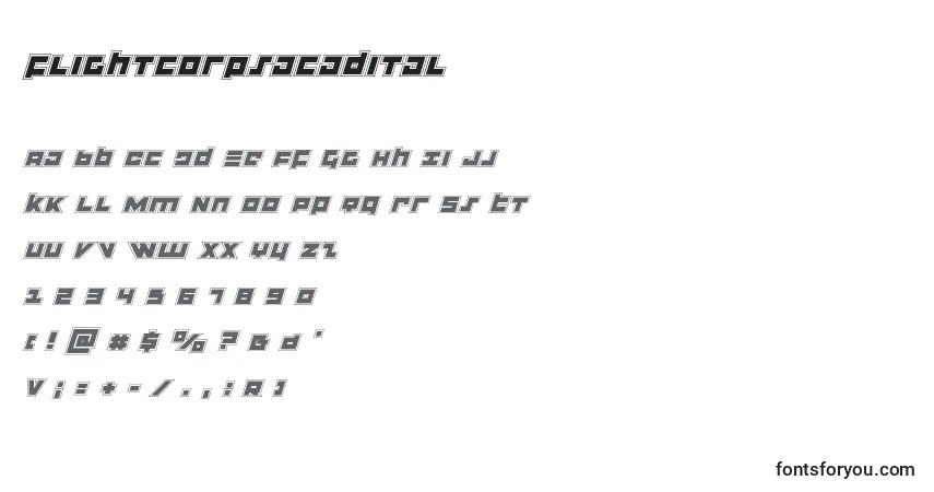 Schriftart Flightcorpsacadital – Alphabet, Zahlen, spezielle Symbole