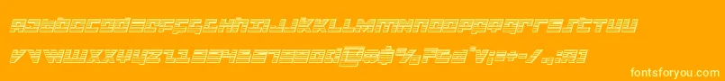 flightcorpschromeital-Schriftart – Gelbe Schriften auf orangefarbenem Hintergrund